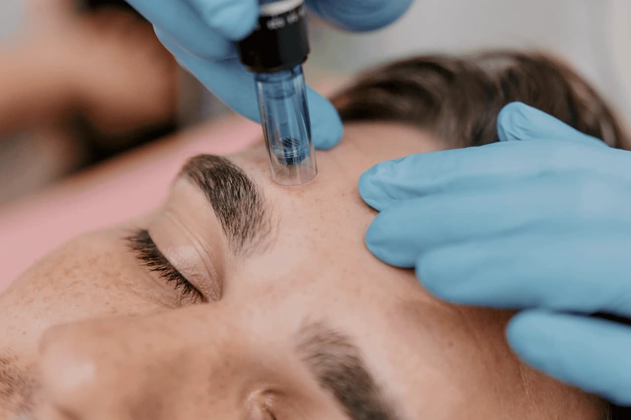 SkinPen microneedling treatment on forehead at Manushka Aesthetics
